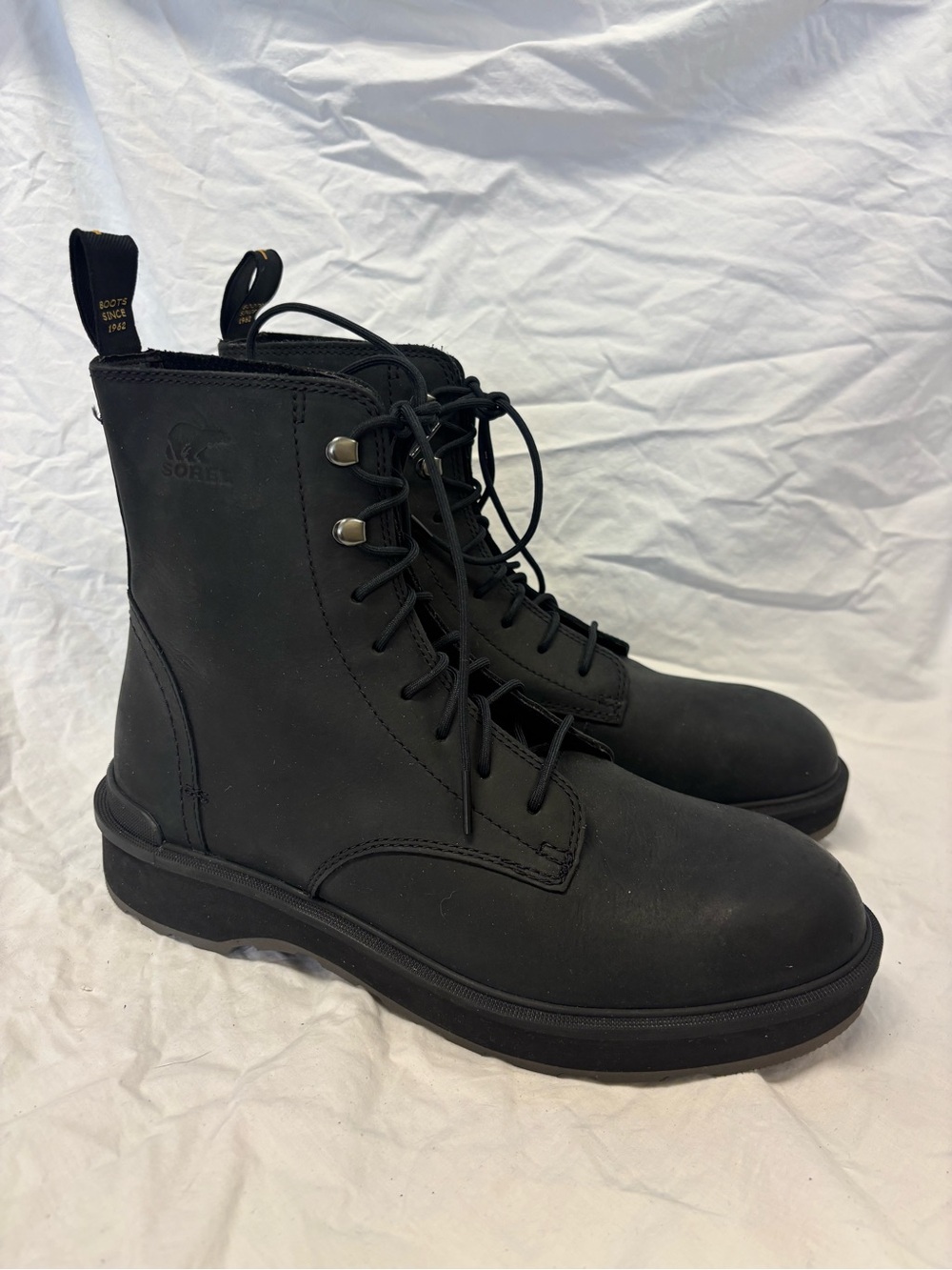 Sorel Black Lace-Up Combat-Style Leather Boots | Women Size 10